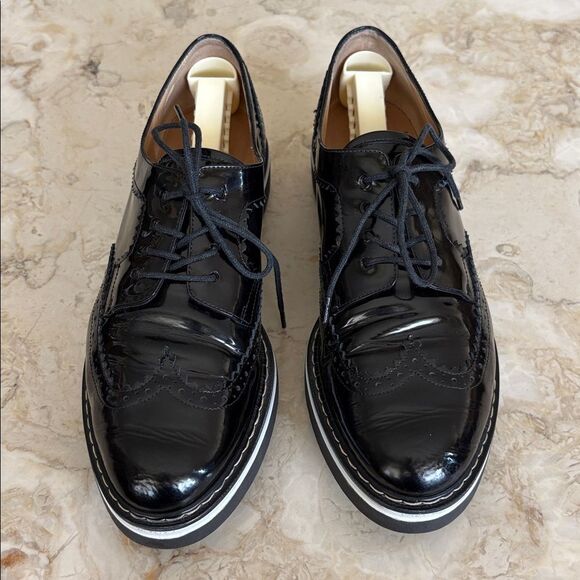 Browns Couture Black Patent Leather Wingtip Wedge Heel Brogues - Picture 3 of 9